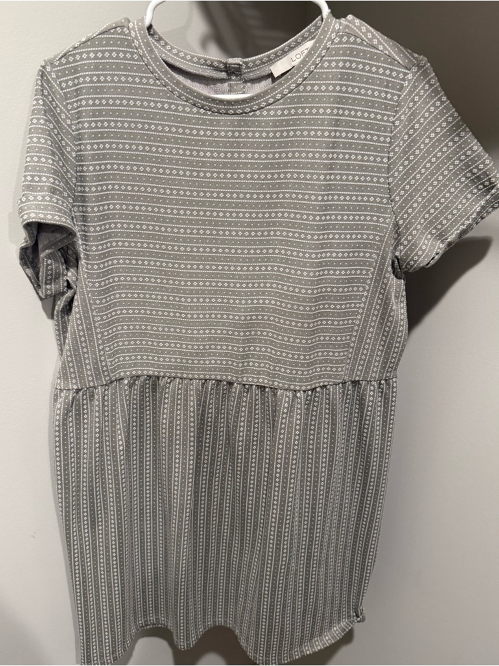 LOFT Gray Striped Geometric Babydoll Dress